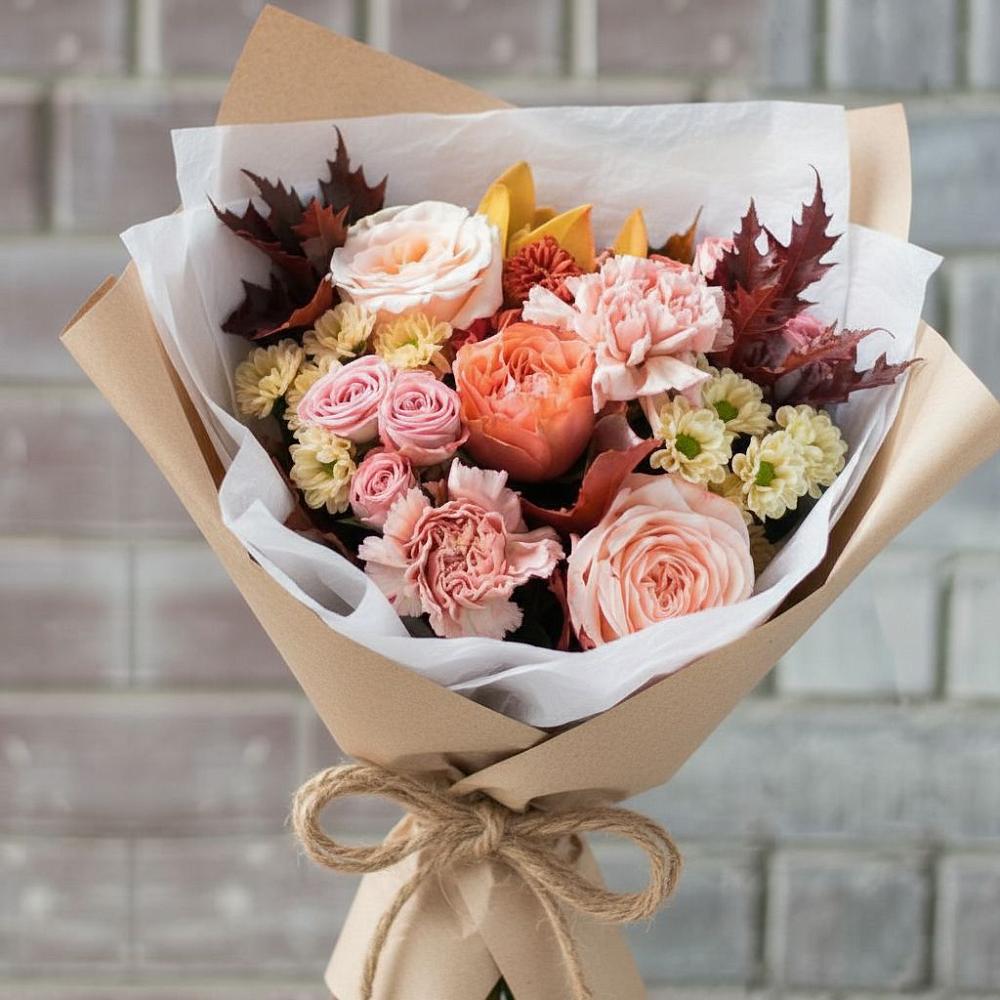 Букет цветов из: Гвоздики, Хризантемы и Розы в Ольгинка