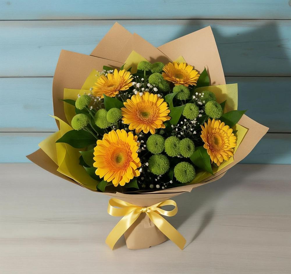 Букет цветов из: Герберы и Хризантемы в Ольгинка