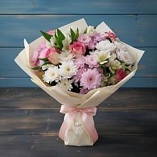 Букет цветов из:  Хризантемы, Альстромерии и Розы в Ольгинка