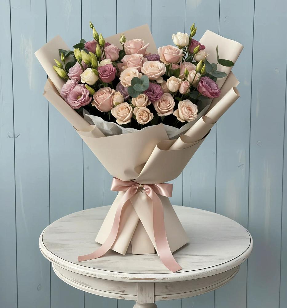 Букет цветов из: Розы и Лизиантусы в Ольгинка