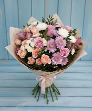 Букет цветов из:  Хризантемы, Розы и Альстромерии в Ольгинка