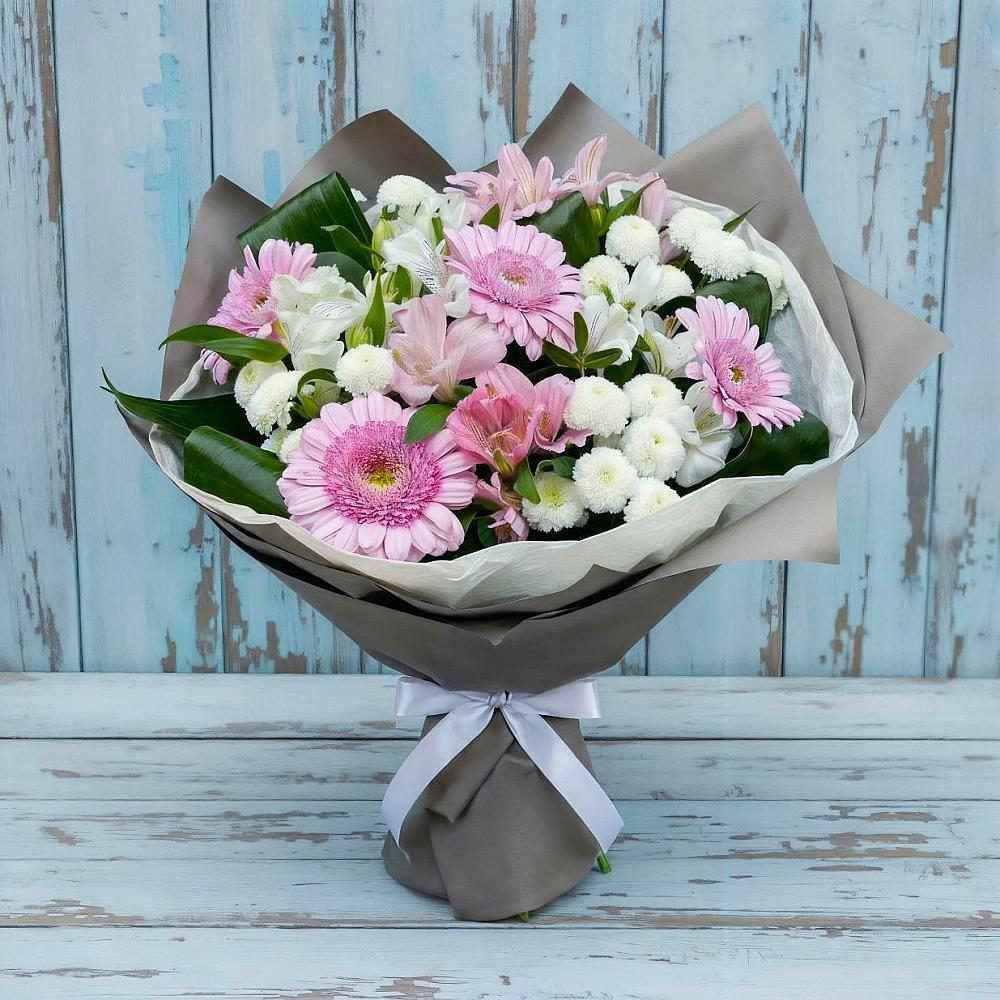 Букет цветов из: Герберы, Альстромерии и Хризантемы в Ольгинка